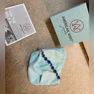 Sterling Silver Blue Lapis Gemstone Reversible Petroglyph Link Bracelet